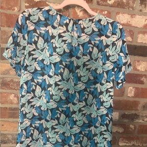 Calvin Klein Blue and Green Leaf Print Dress
